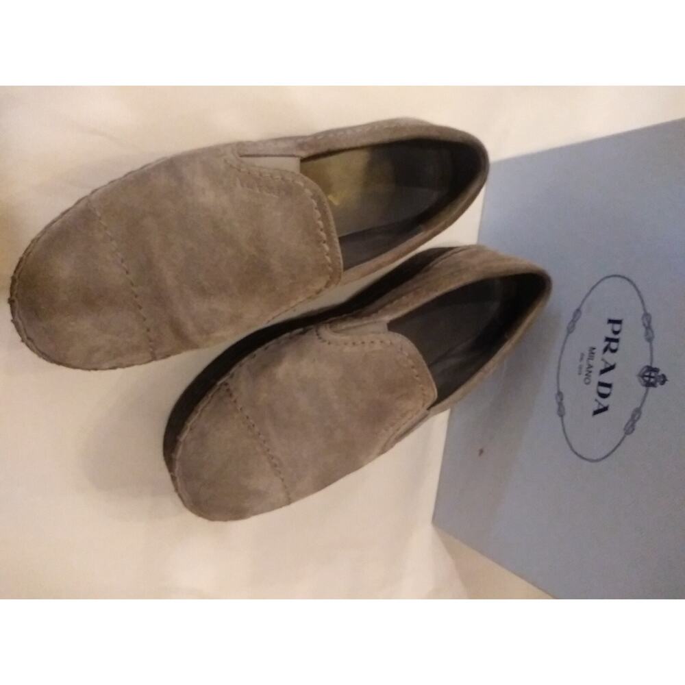Women's Prada Platform Espadrille Flats Suede Loafers Shoes Size 40 Gray Us 8.5 - Picture 7 of 14
